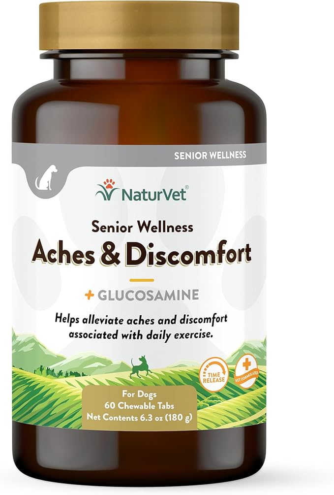 NaturVet – Senior Wellness Aches & Discomfort for Dogs Plus Glucosamine – 60 Chewable Tablets | Supports Joint Health & Function | Relieves Aches & Discomfort