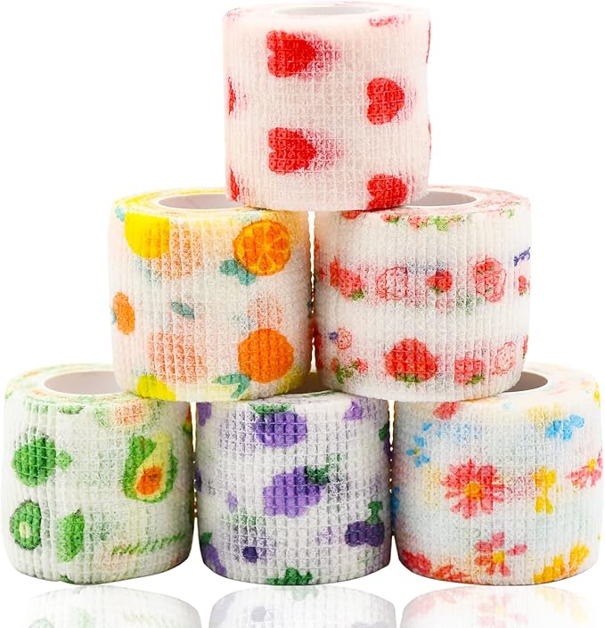 6 Roll 2 Inch x 5 Yards Pet Vet Wrap for Dogs Cats, Cohesive Bandages in Bulk, Colorful Cute Non-Woven Self Adhesive Bandages Wrap Roll for Pet Animals Wound Care Ankle Sprains & Swelling
