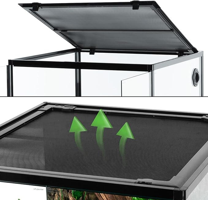 REPTIZOO 60 Gallon Glass Reptile Tank, 24" x 24" x 24" Large Reptile Terrarium Front Opening Terrarium with Double Hinge Door and Top Screen Ventilation, Easy Assembly Reptile Enclosure Tank