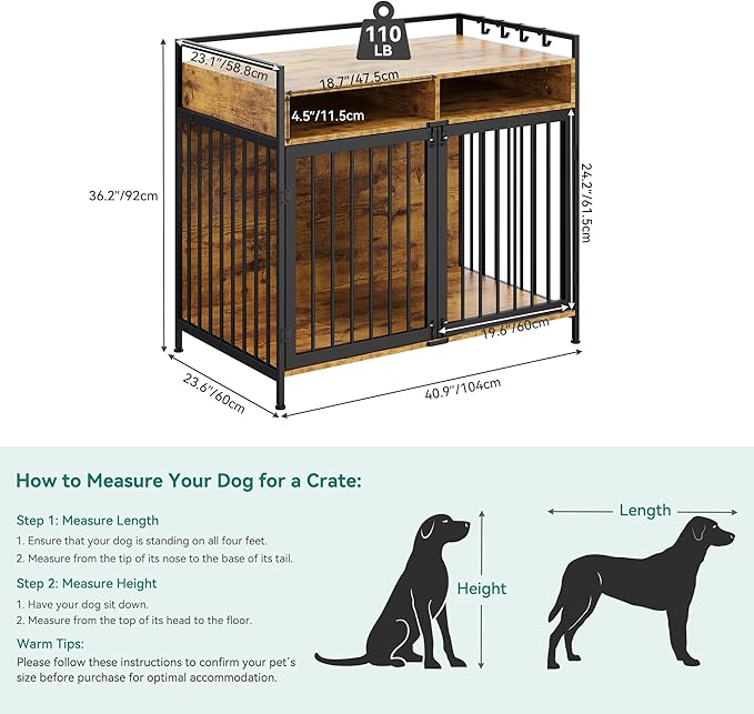 YITAHOME Large Dog Crate, 41" Heavy Duty Dog Kennel with 2 Drawers End Table, Wooden Dog Cage Indoor Dog House Pet Crate Table with Double Doors for Large Medium Small Dogs, Rustic Brown