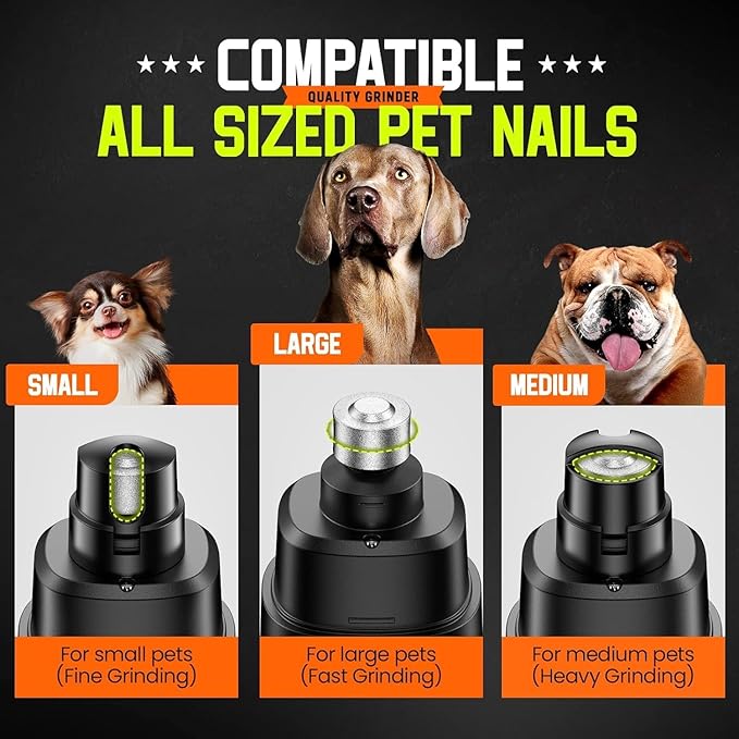 Dog Nail Grinder, Quiet Pet Nail Grinder for Medium to Large Dogs and Cats, Self-Contained Pet Nail Care Product with 2 LED Lights