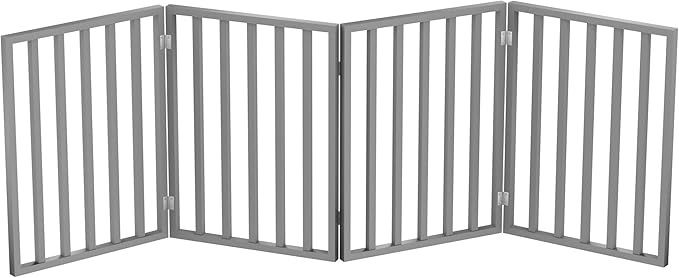 Pet Gate - 4-Panel Indoor Foldable Dog Fence for Stairs, Hallways, or Doorways - 72x24-Inch Retractable Wood Freestanding Dog Gates by PETMAKER (Gray)