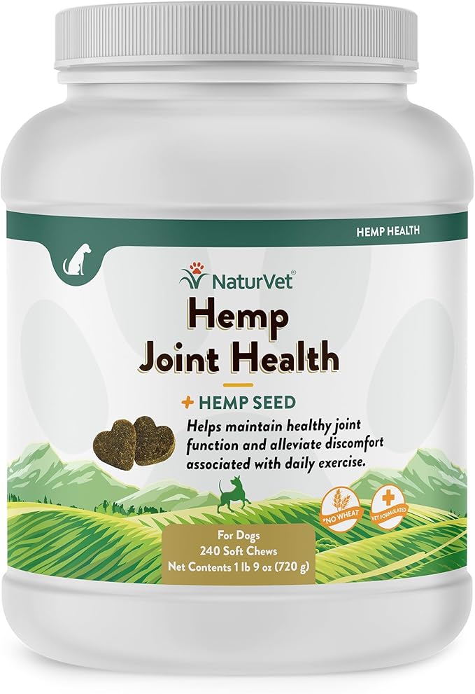 NaturVet Hemp Joint Health Hip & Joint Support Dog Supplement – Soft Chew Supplements for Dogs with Glucosamine, MSM, Chondroitin, Omega 3, Vitamins, Antioxidants – 240 Ct.