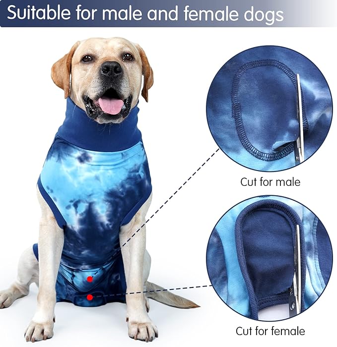 Dotoner Dog Recovery Suit Tie-Dye Pet Recovery Shirt Surgery Suit for Male Female Dogs Alternative E-Collar&Cone Protecting Abdominal Wounds Skin Disease Prevent Licking Wounds Dog Onesies