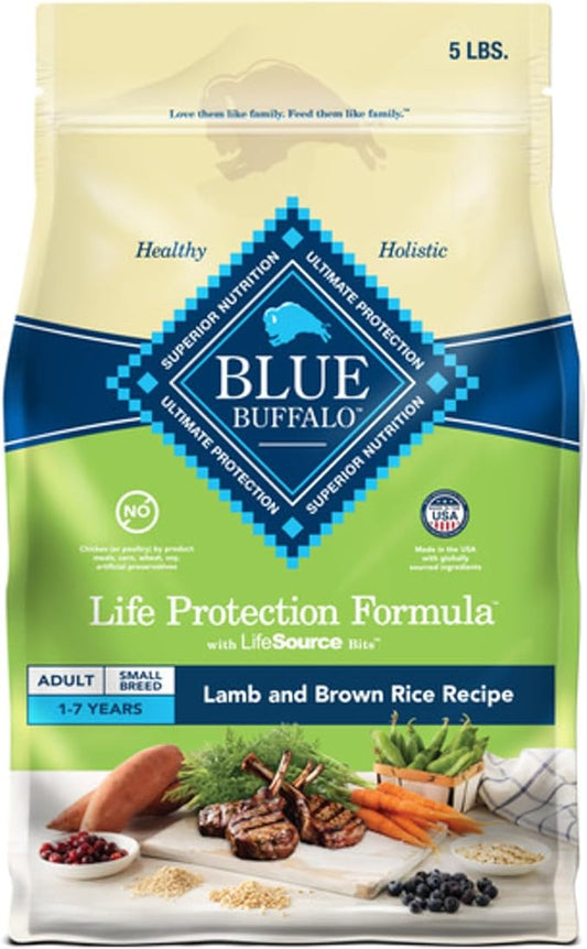 Blue Buffalo Life Protection Formula Adult Small Breed Dry Dog Food, Supports High Energy Needs, Made with Natural Ingredients, Lamb & Brown Rice Recipe, 5-lb. Bag