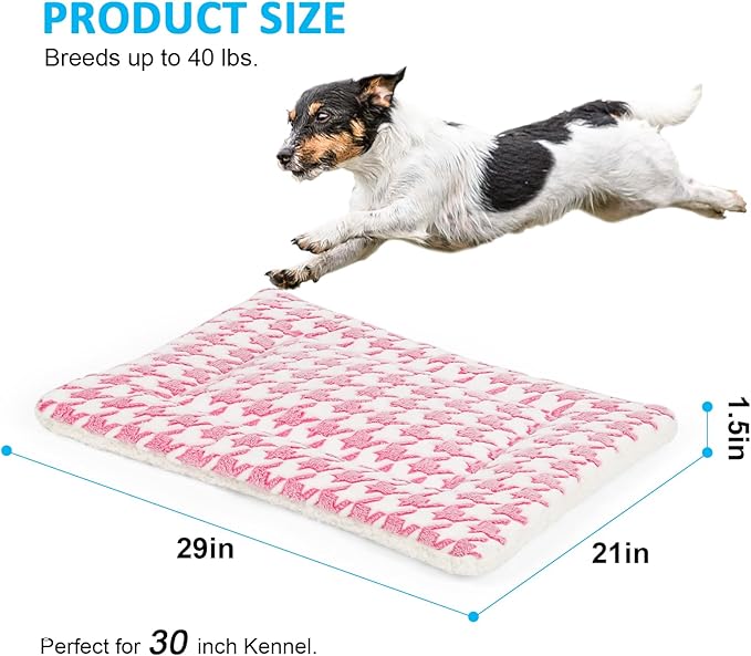 Dog Bed Mat, Machine Washable Pet Bed Pad for 30-inch Kennel, Reversible Dog Crate Pad for Medium Small Dogs, Portable and Soft Pet Bed Mat（Pink）