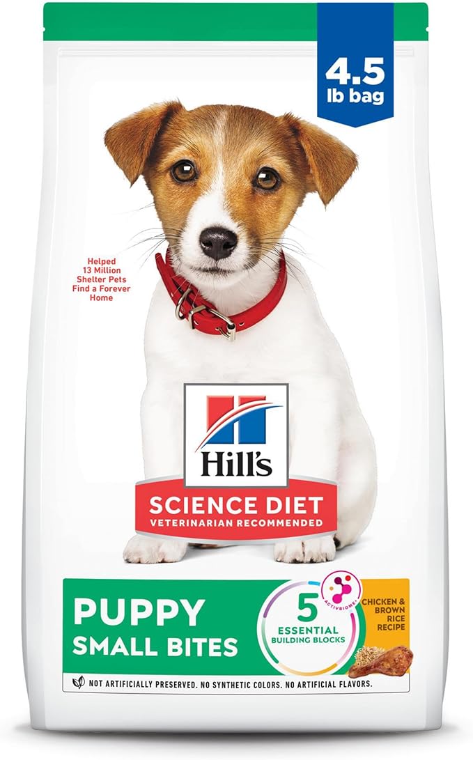 Hill's Science Diet Puppy, Puppy Premium Nutrition, Small Kibble, Dry Dog Food, Chicken & Brown Rice, 4.5 lb Bag