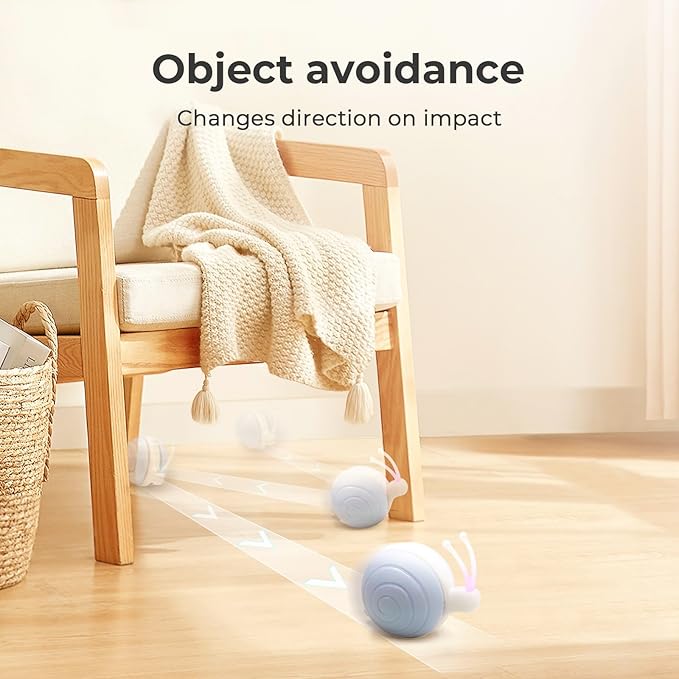 Cheerble Interactive Cat Toy for Indoor Cats, Wicked Snail, [2024 Upgraded] Kitten Toys, Automatic Cat Toy with LED Lights, DC Rechargeable Moving Cat Toy, Smart Sensing Electric Cat Toy (Blue)