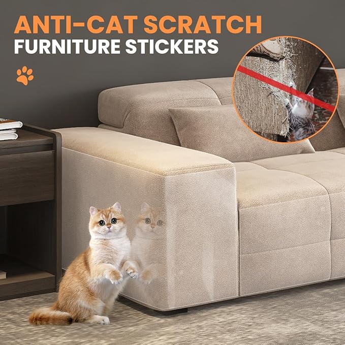 15Pack Cat Scratch Furniture Protector,Clear Couch Protector from Cat Claws, Single-Sided self-Adhesive Cat Scratch Deterrent for Furniture Door Walls, Cat Scratch Deterrent Tape+50 Pins