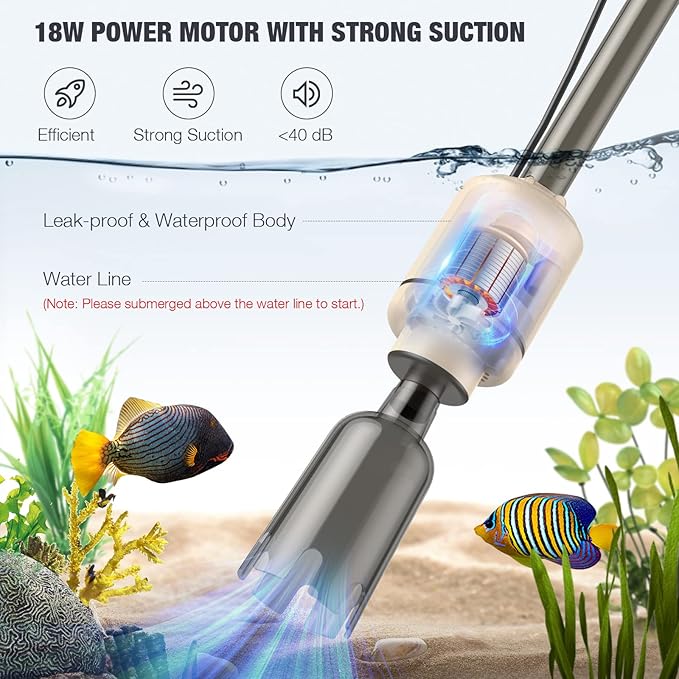 AKKEE Electric Fish Tank Vacuum Gravel Cleaner: 6 in 1 Gravel Vacuum Cleaner for Aquarium for Automatic Change Water, Remove Dirt Wash Sand Water Shower and Water Circulation, Beige, 18W