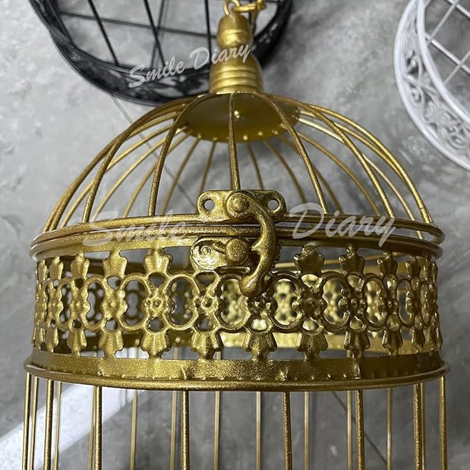 Round Birdcages Vintage Decorative Iron Bird cage Wedding Decor Flower cage Decor Props Hanging Flower Frame Bird cage decorCenterpieces Small Birds Wedding Party Indoor Ourdoor Decoration (Bronze)