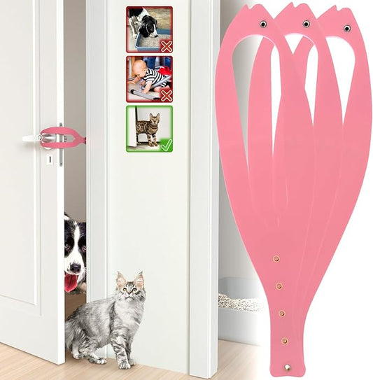 Cat Door Holder Latch Larger Adjustable Cat Door Alternative Fast Latch Strap Let Cats in and Keeps Dogs Out of Litter & Food and Safe Baby Proof No Measuring Easy to Install 3 Pcs Pink