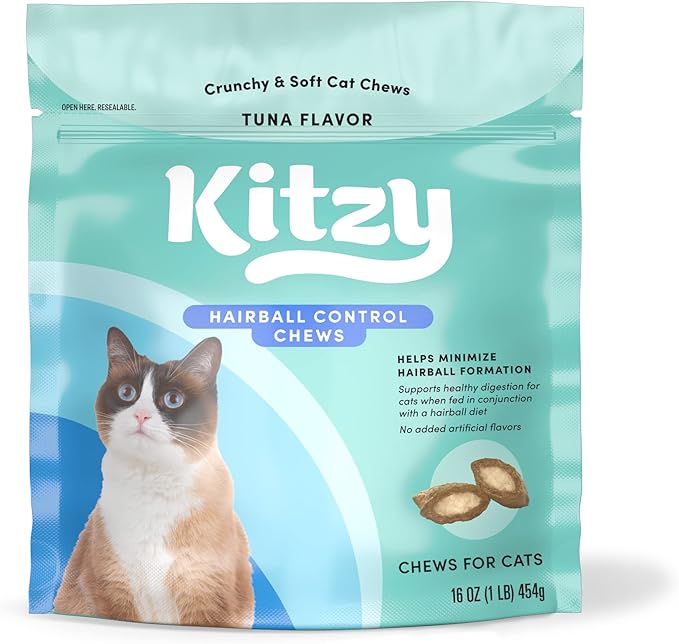 Amazon Brand - Kitzy Hairball Control Crunchy and Soft Natural Cat Chews, Tuna, 16 oz