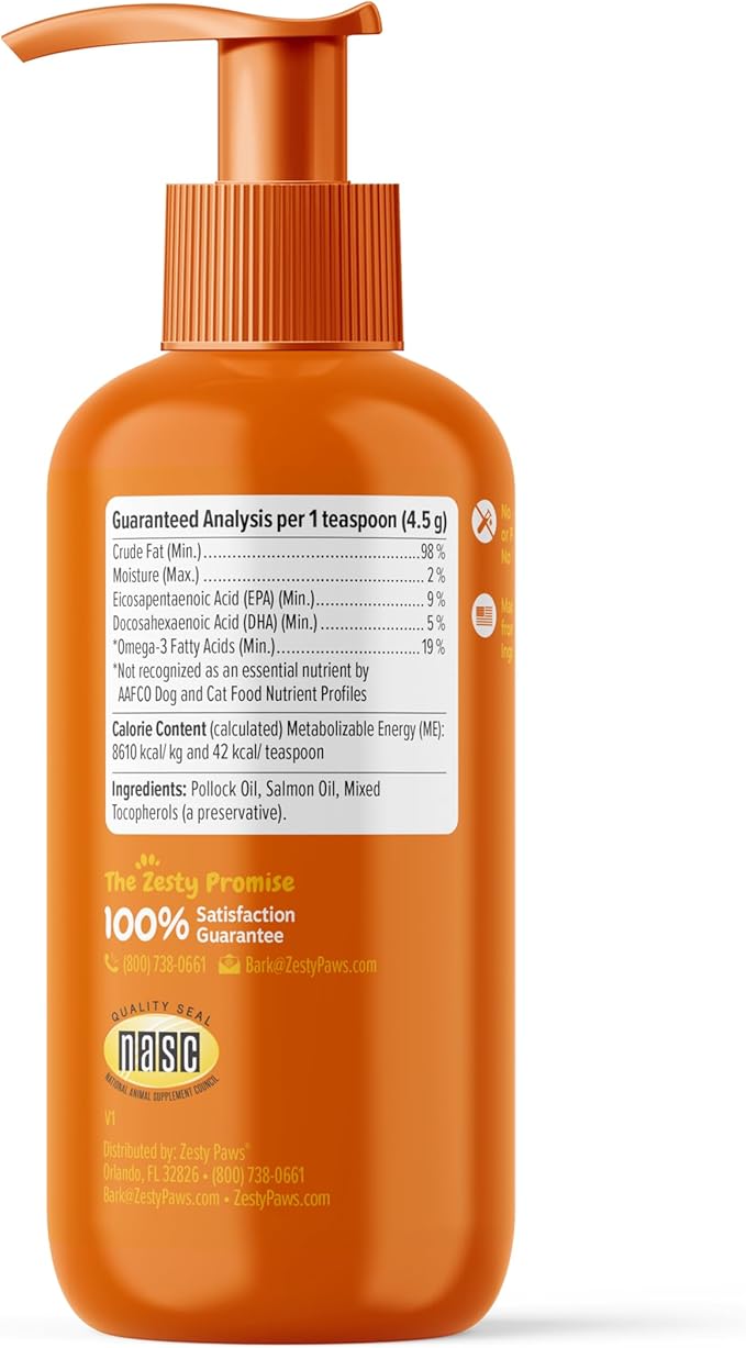 Wild Alaskan Salmon Oil for Dogs & Cats - Omega 3 Skin & Coat Support - Liquid Food Supplement for Pets - Natural EPA + DHA Fatty Acids for Joint Function, Immune & Heart Health 8.5oz