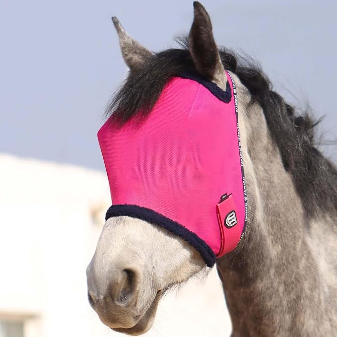 Harrison Howard All Round Mesh Horse Fly Mask UV Protective with Fleece Padded Edging Magenta L