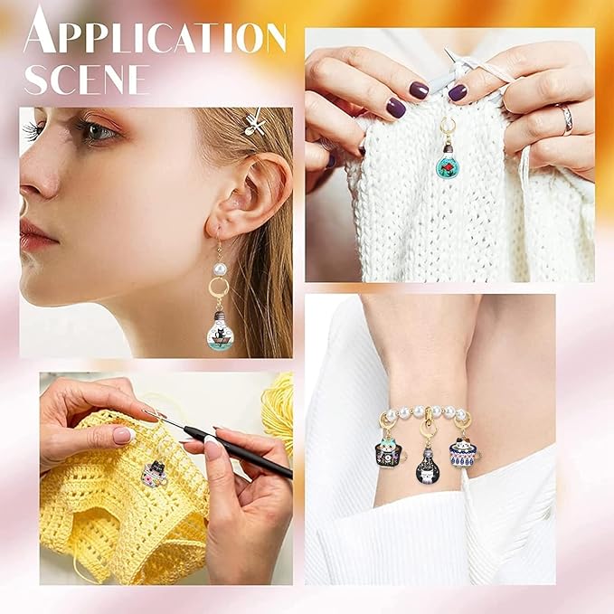 KitBeads 12 Sets 6 Styles Enamel Cat Stitch Markers Colorful Kitten Fish Charms Cute Cup Animal Stitch Marker Charms for Jewelry Making Bulk