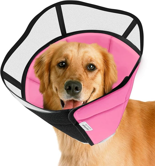 Soft Dog Cone for Dogs After Surgery, Breathable Pet Recovery Collar for Large Medium Small Dogs and Cats, Adjustable Dog Cone Collar, Elizabethan Collar (L, Pink)