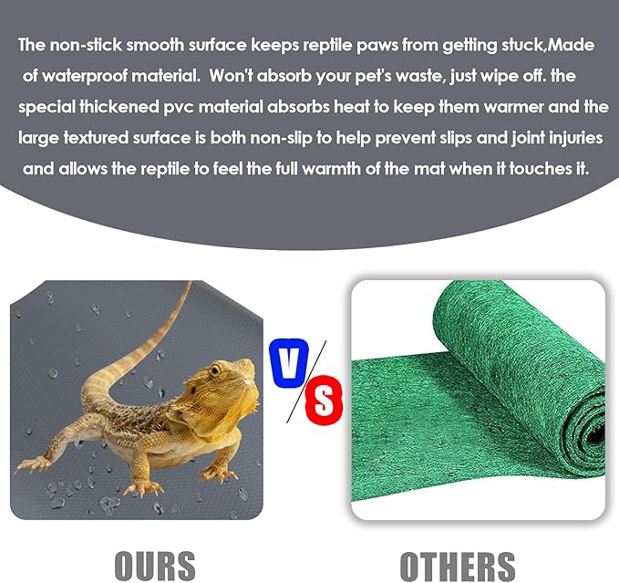 Reptile Tank Accessories,EVA Leopard Gecko Bearded Dragon Tank Accessories, Terrarium Tank Decor Carpet Substrate for Lizard, Iguana, Snake, Tortoise, Non-Adhesive Reptile Habitat Bedding, Grey