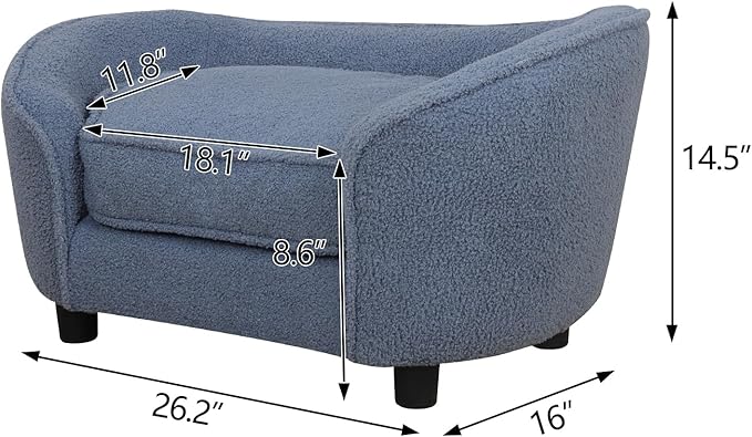 Velvet Pet Sofa Bed, Cat Sofa Couch, Comfy Dog Sofa & Chair for Small Dogs, Pet Couch Chair with Removeable & Washable Cushion for Puppy & Cats (blue)