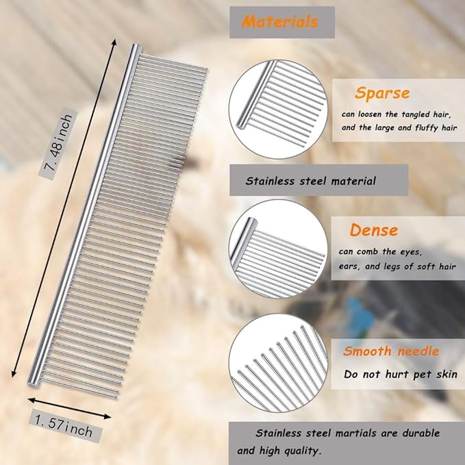 Cat Comb,Pet Comb Laiannwell Professional Grooming Comb for Dog/Cat/Small Pets(3 Packs)