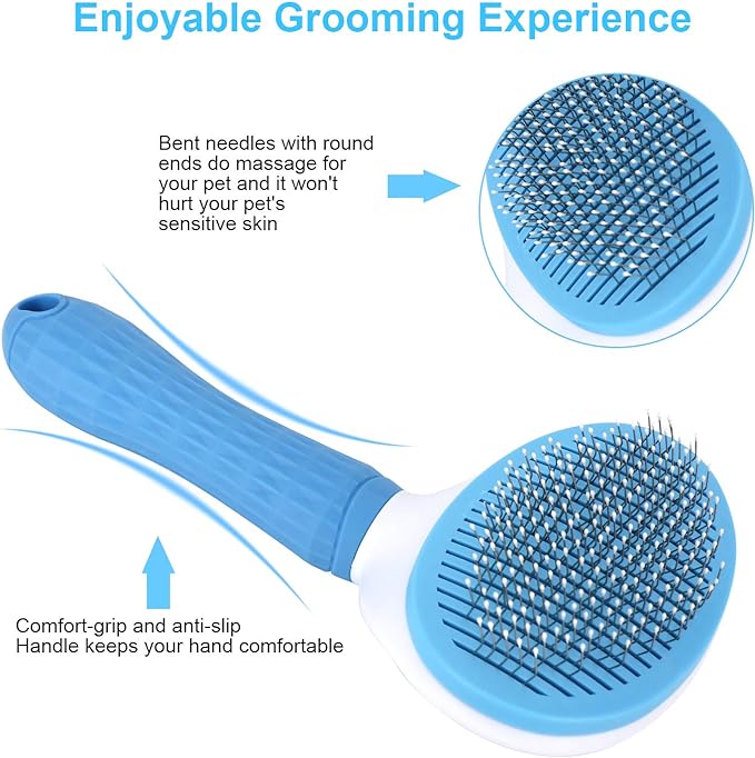 Depets Self Cleaning Slicker Brush, Dog Cat Bunny Pet Grooming Shedding Brush - Easy to Remove Loose Undercoat, Pet Massaging Tool Suitable for Pets with Long or Short Hair