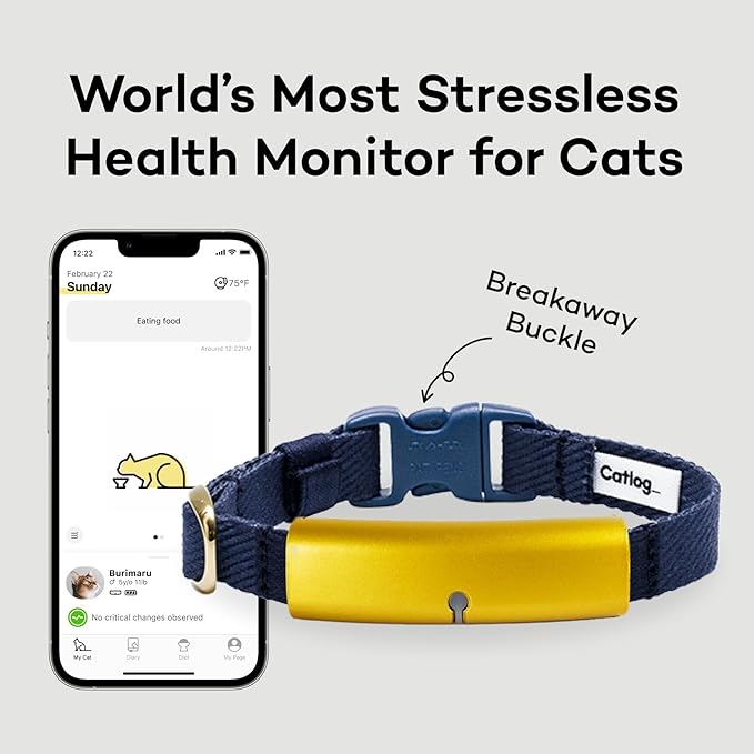 Smart Collar (Blue, M) - Smart Collar with a Breakaway Buckle, Healthcare Tracker for Indoor Cat, Live Behavior Tracking, Loss of Energy Alerts