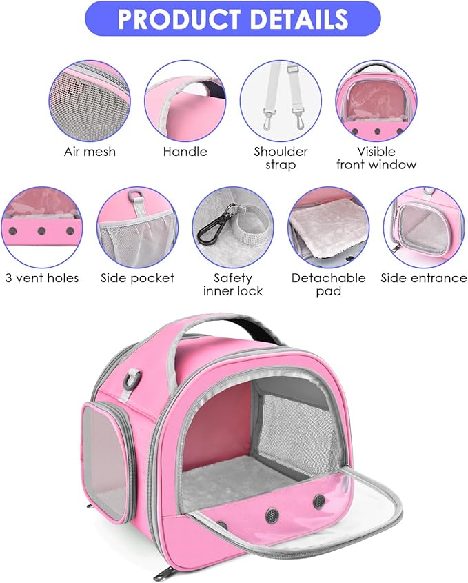 Bissap Guinea Pig Carrier Bag, Portable Small Animal Carrier Pouch for Hamster Chinchilla Bunny Hedgehog Lizard Bearded Dragon Bird Outgoing Reptile Travel Carrying Case - Pink