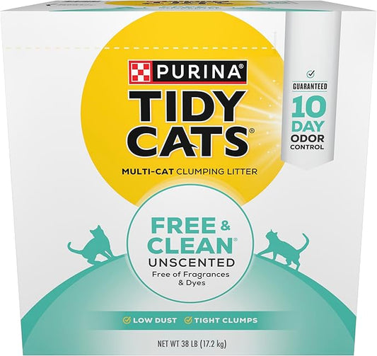 Purina Tidy Cats Clumping Cat Litter, Free & Clean Unscented Multi Cat Litter - 38 lb. Box