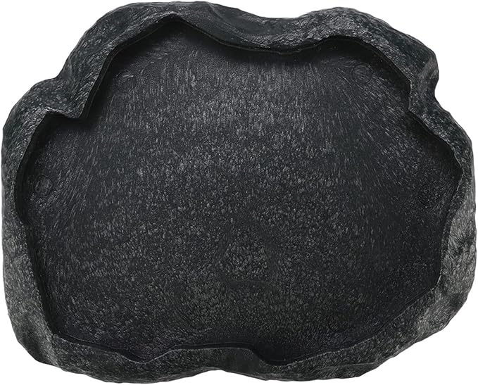 DAUERHAFT Reptile Food and Water Dish Feeder Bowl, Reptile Rock Food Dish for Tortoise Lizard Bearded Dragon Frog Leopard Gecko Snake Chameleon (Emerald Black)