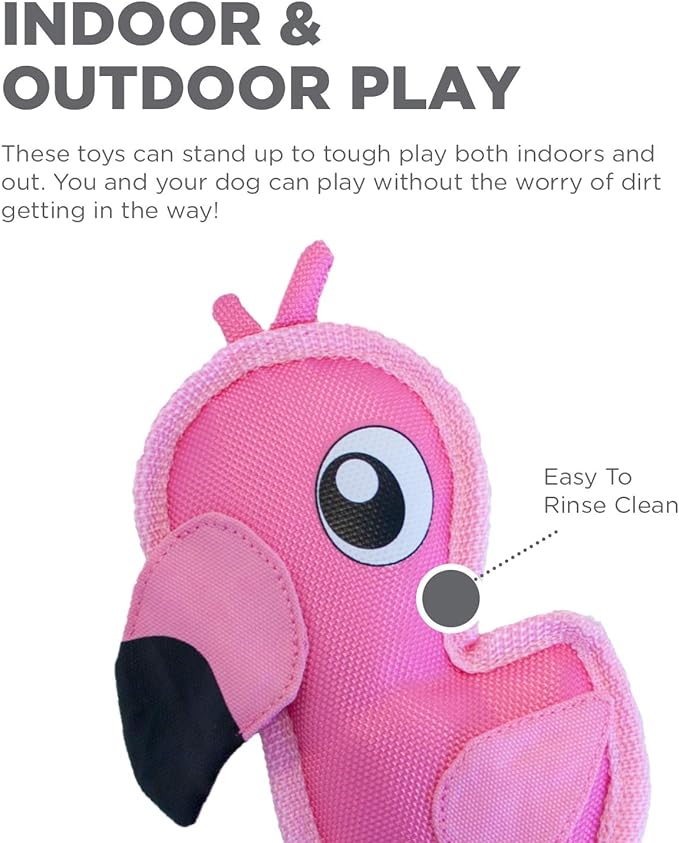 Outward Hound Fire Biterz Flamingo Plush Firehouse Material Interactive Dog Toy, Small