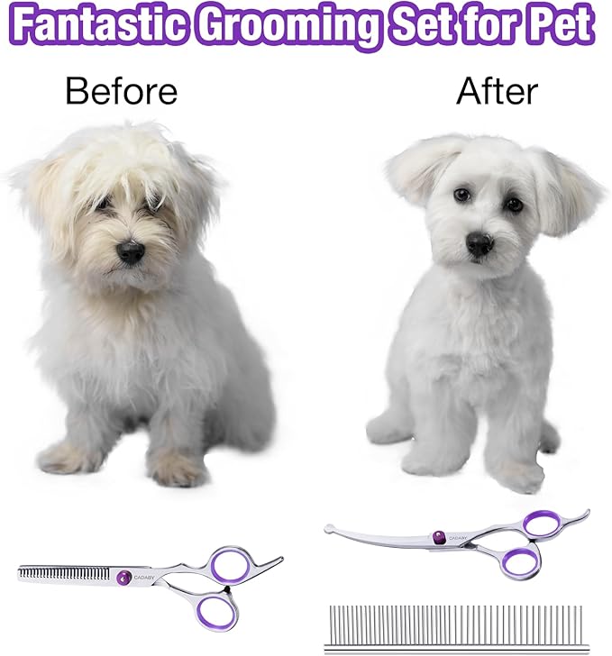 Professional Dog Grooming Scissors with Safety Round Tips, 3 in 1 Dog Grooming Scissors Kit, 4CR Stainless Steel Pet Grooming Shears for Dog, Cat,Sharp and Sturdy, Purple