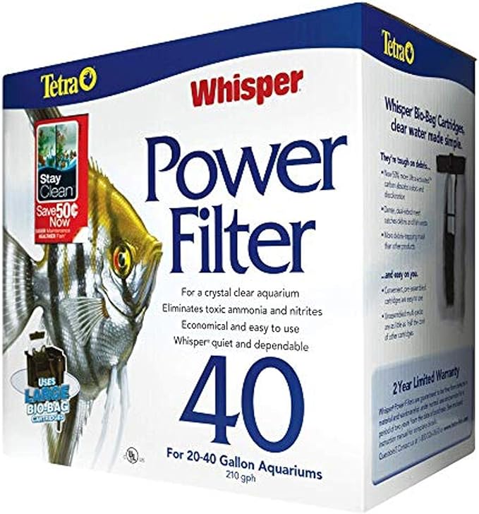 Tetra Whisper Power Filter for Aquariums, 3 Filters in 1, Up to 40-Gallons