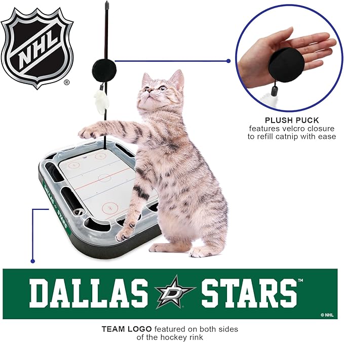 Pets First Cat Scratching Toy NHL Dallas Stars Hockey Field Cat Scratcher Tiy with Interactive Cat Ball Bell in Tracks. 5-in-1 CAT Toy