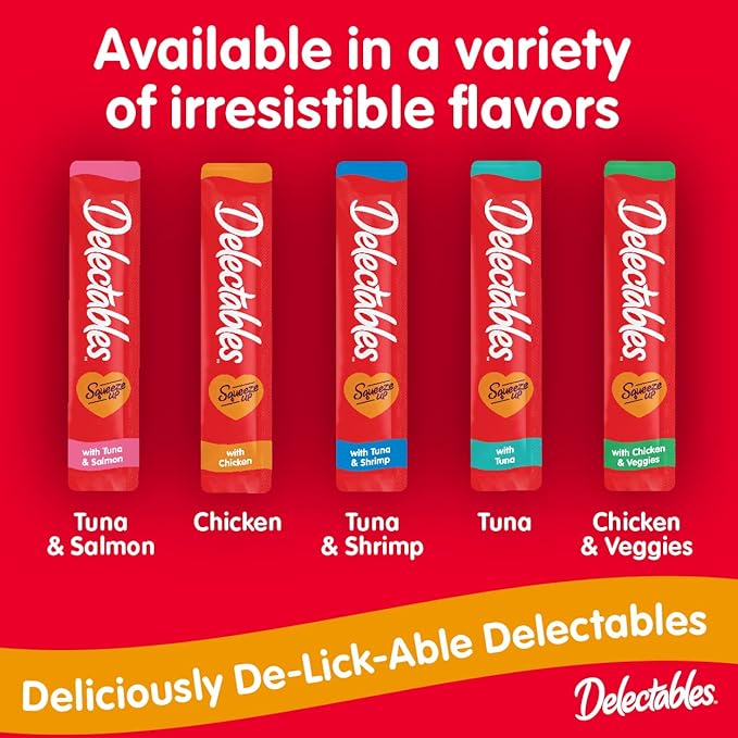 Hartz Delectables Squeeze Up Interactive Lickable Wet Cat Treats for Adult & Senior Cats, Chicken & Tuna, 10 Count,5 oz