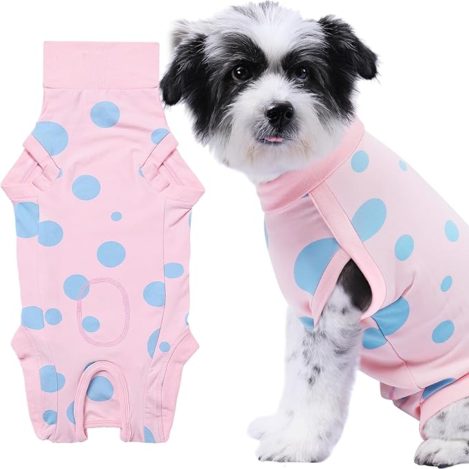 Dog Recovery Suit, Professional Dog Surgery Suit Post Spay, Neuter, Abdominal Surgical Suit for Male Female Dogs Can Pee, Prevent Licking Soft Breathable Cotton Covers Wound (Pink, Medium)