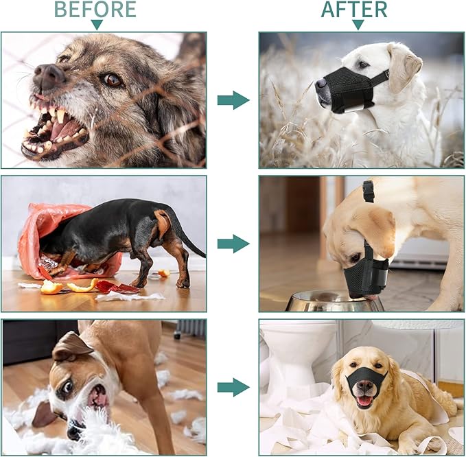 HEELE Dog Muzzle,Soft Nylon Muzzle Anti Biting Barking Chewing,Air Mesh Breathable Drinkable Adjustable Loop Pets Muzzle for Small Medium Large Dogs 4 Colors 4 Sizes XL