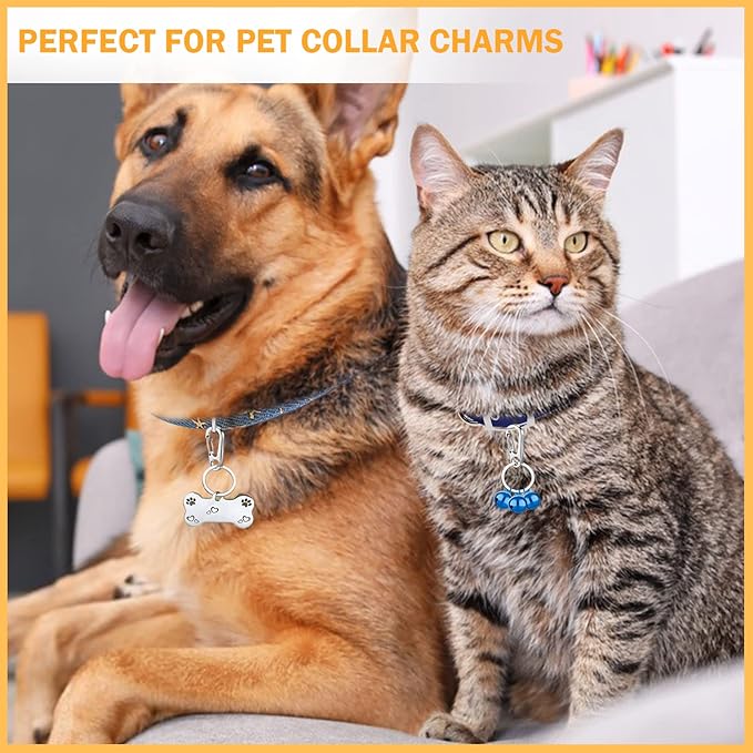 6 Sets Dog Tag Clip Key Ring Clips with 18Pcs Replaceable Dog ID Tag Rings for Collar Split Key Rings for Keychains Jewelry Making Crafts in 3 Sizes, Dog Tag Clip Ring Made of Stainless Steel