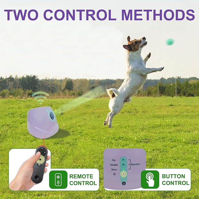 BESTHLS Automatic Ball Launcher for Dogs Interactive Tennis Ball Thrower Machine for Small Medium Dogs Fetching Distance 10-30ft, 6pc Balls Included (Purple, with Remote)