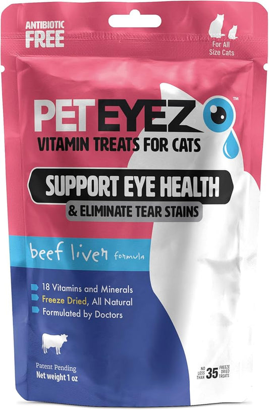 Pet Eyez Vitamin Treats for Cats - Tear Stain Remover - Eye Health Support - Reduces Itching & Allergies - Beef Liver Flavor - 1oz