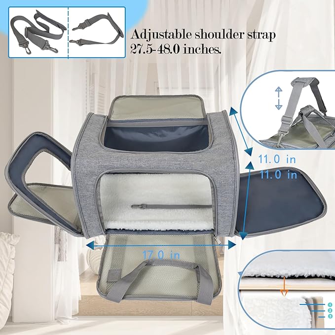 Dog Cat Carrier Pet Carriers for Small Medium Large Cats Dogs Carrier Soft Sided Small Puppy Dog Carrier Portable Foldable Airline Approved Dog Cat Travel Carrier Grey Medium