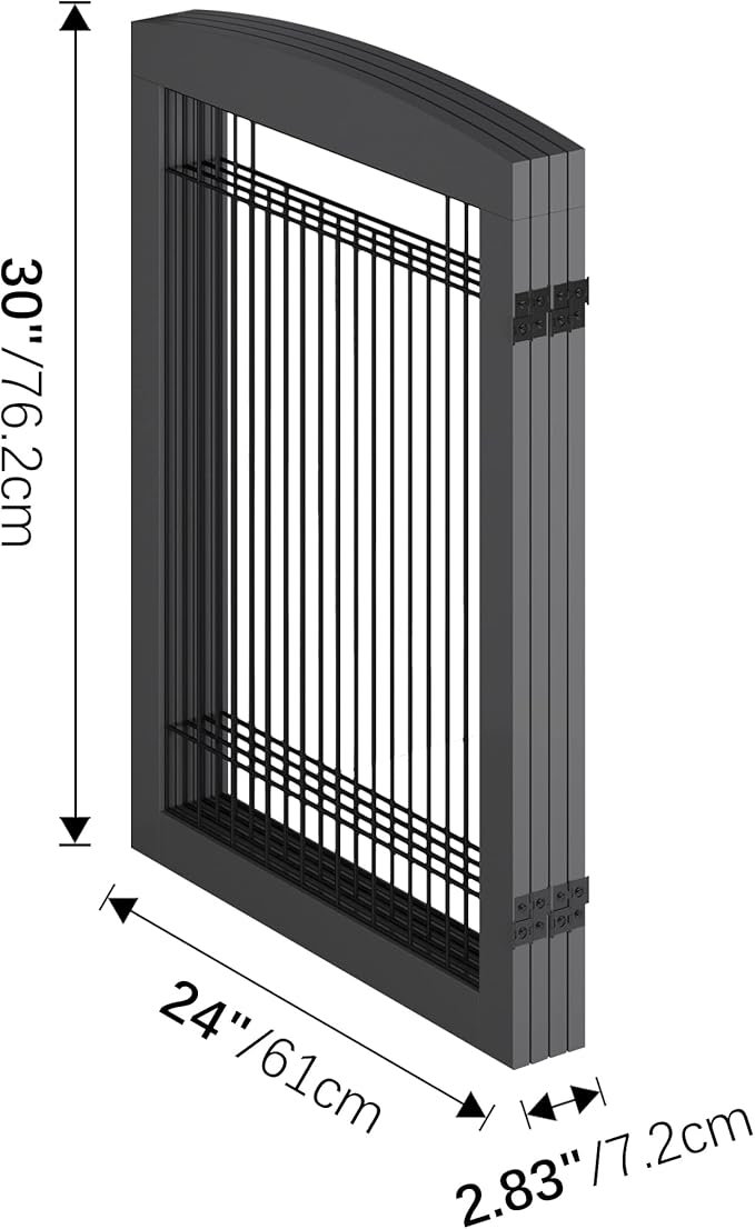 Folding Pet Gate 96" Wide, 30" Tall No-Assembly Wooden Dog Gate, Freestanding Wire Pet Gate, Pet Puppy Safety Fence, with 2PCS Support - Gray