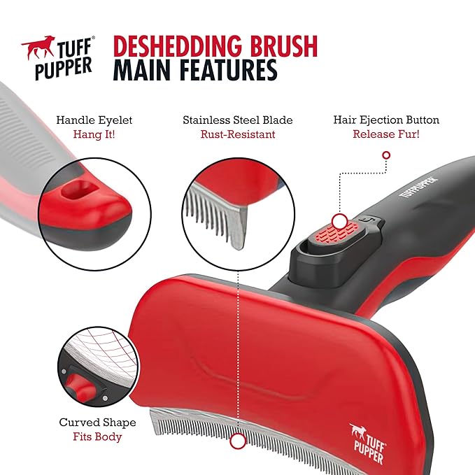 Tuff Pupper Self Cleaning Slicker Brush For Dogs & Cats | One Button Auto Clean | The Ultimate Pet Brush for Removing Loose Fur | Reduces Shedding by up to 95% Deshedding Tool for Long & Short Hair