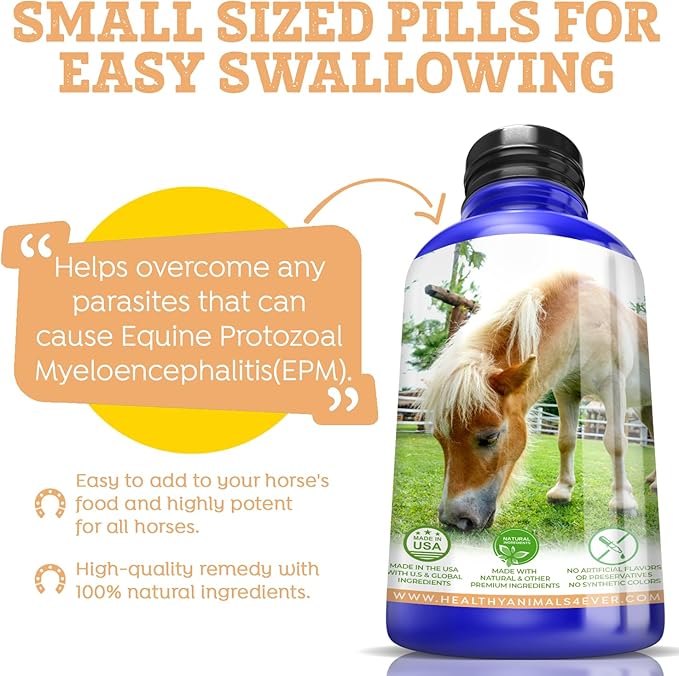 Horse All-Natural Equine Protozoal Myeloencephalitis (EPM) Support - Reduces Weakness, Ataxia & Loss of Coordination - Supplements for Horses - Highly Effective - 300 Tablets