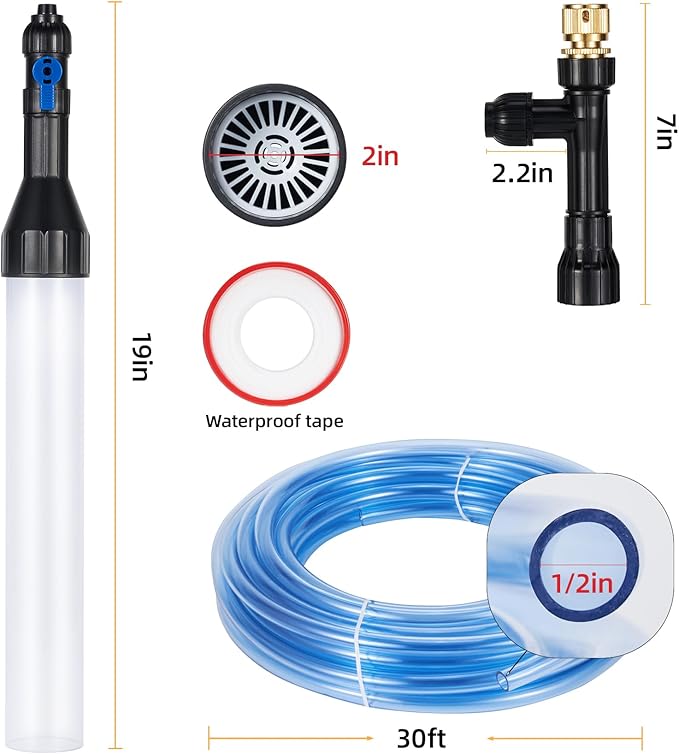 Gravel Vacuum for Aquarium Fish Tank Siphon Aquarium Water Changer with Three Metal Faucet Adapter and Long Hose 30 Feet