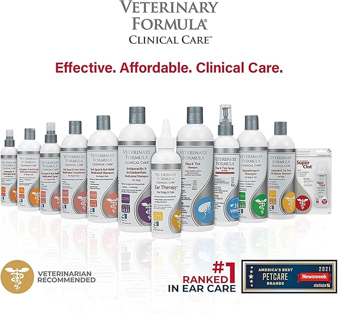 Veterinary Formula Clinical Care Ear Therapy, 4 oz. – Medicated Ear Drops to Help Relieve Bacterial and Fungal Infections in Dogs and Cats – Cleans and Deodorizes – 3 Pack