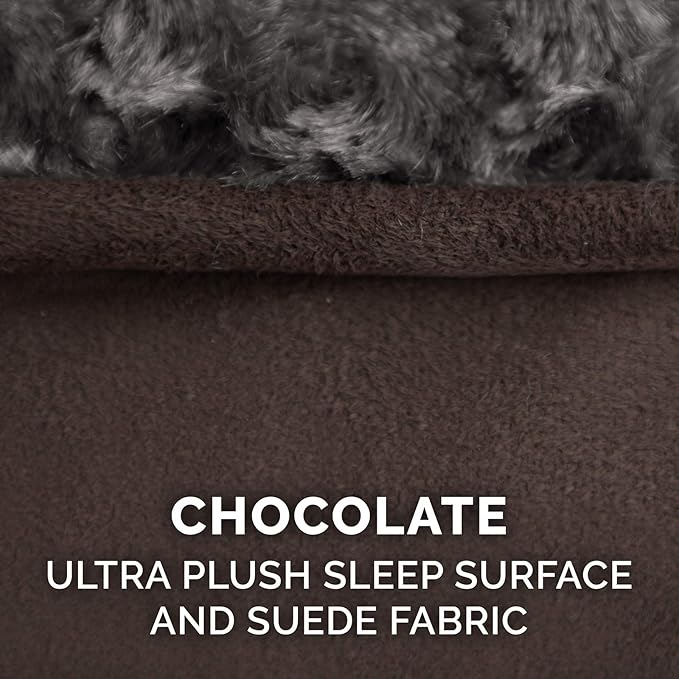 Furhaven Orthopedic Dog Bed for Large/Medium Dogs w/ Removable Washable Cover, For Dogs Up to 38 lbs - Ultra Plush Faux Fur & Suede Luxe Lounger Contour Mattress - Chocolate, Large