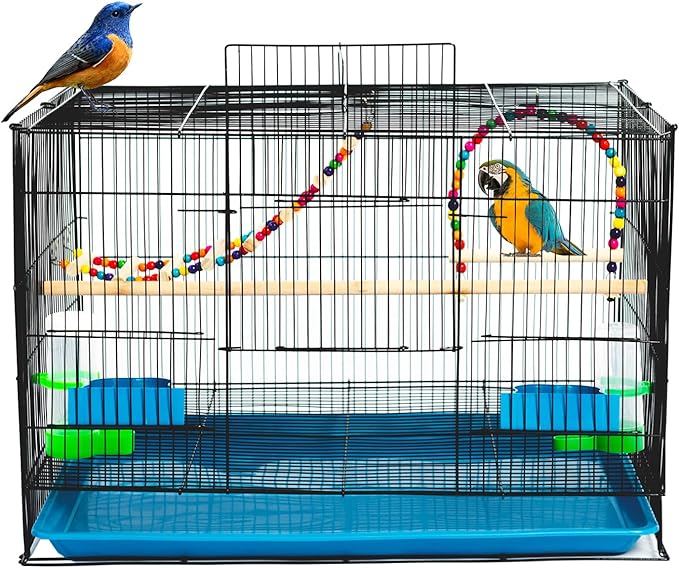 Bird Cage with Stand, Playtop, Perches, Removable Tray, and Doors for Small Parrots Parakeets Cockatiels Budgies Conures Quaker Parrot