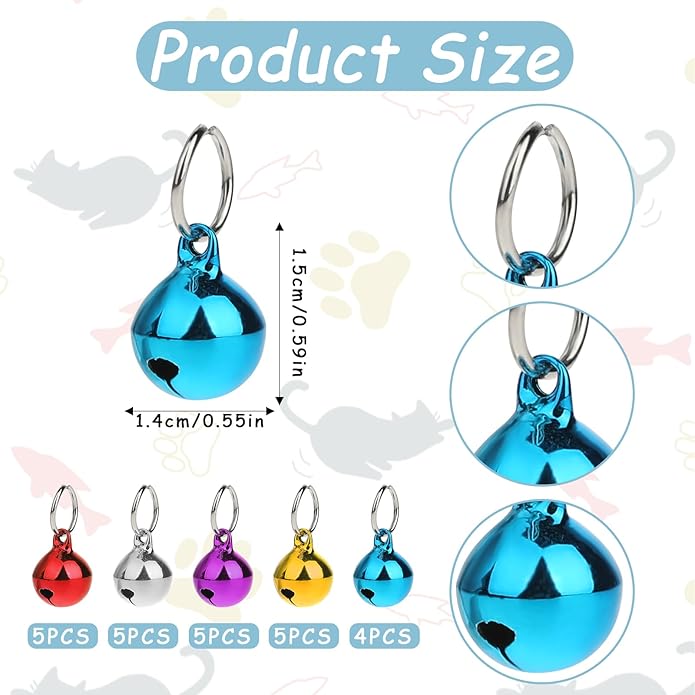 Cat Bells for Cat and Dog, 24 Pcs Tiny Pet Collar Bells with Keyrings Small Colourful Pet Pendant Accessories for Pet Training DIY Crafts Festival Party Decoration (5 Color)