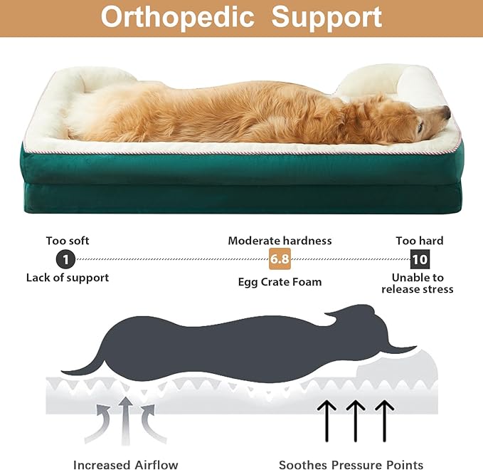 WNPETHOME Orthopedic Dog Beds for Large Size Dogs, Big Waterproof Dog Couch Bed with Washable Removable Cover, Medium Pet Bed Sofa with Sides