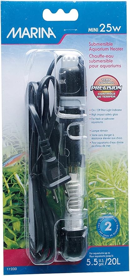 Marina Submersible Aquarium Heater, Betta Fish Tank Heater, 25-Watt, 11230, Black